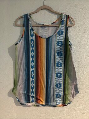 Avery Multicolor Striped Scoop Tank Top - Blue/Green/Orange